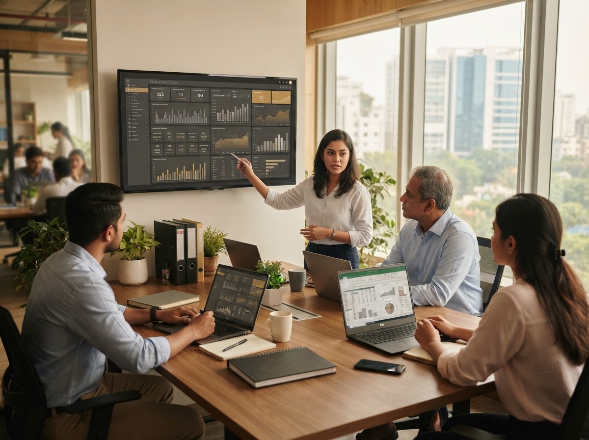 Steady Yieldemont team reviewing AI-driven portfolio analysis and dashboard design